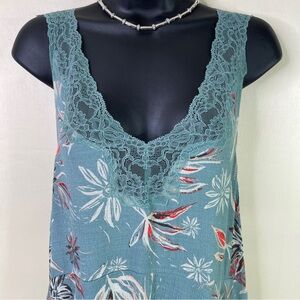 Free People Top Women’s Size S.P Floral Print Laced V-Neck & Hem Tank Top